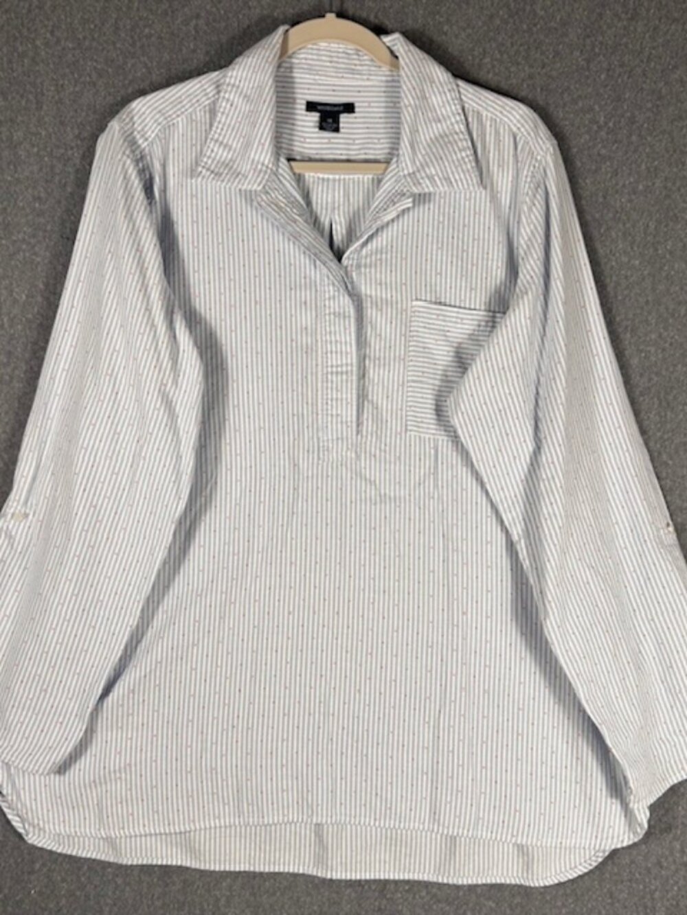 Westbound Tunic Shirt Womens Sz XL Blue White Striped Orange Dots 3/4 Sleeve